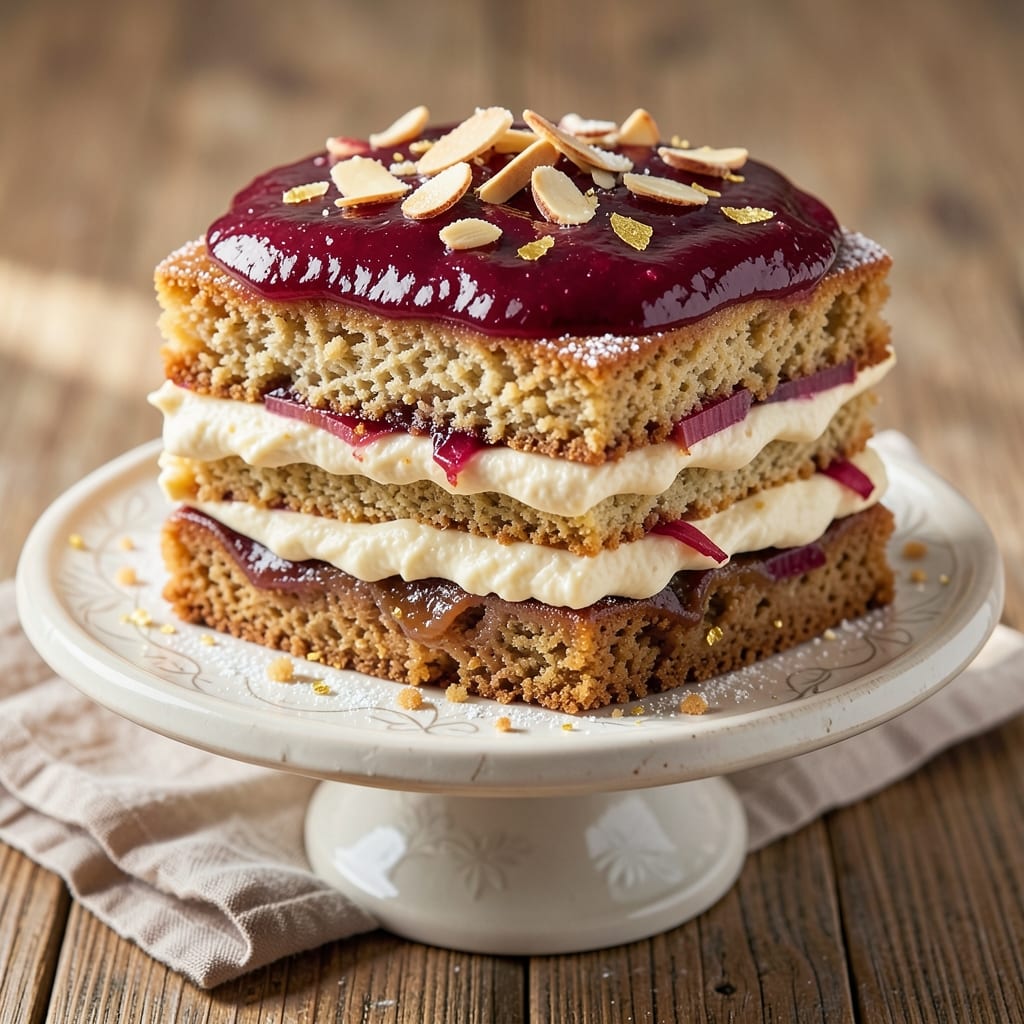Almond Rhubarb Cake Delight Recipe: Tart-Sweet Balance With Crunchy Top