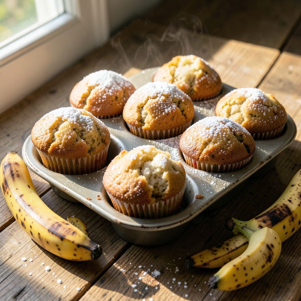 Banana Cake Muffins Recipe: Fluffy Tops and Caramelized Banana Swirls