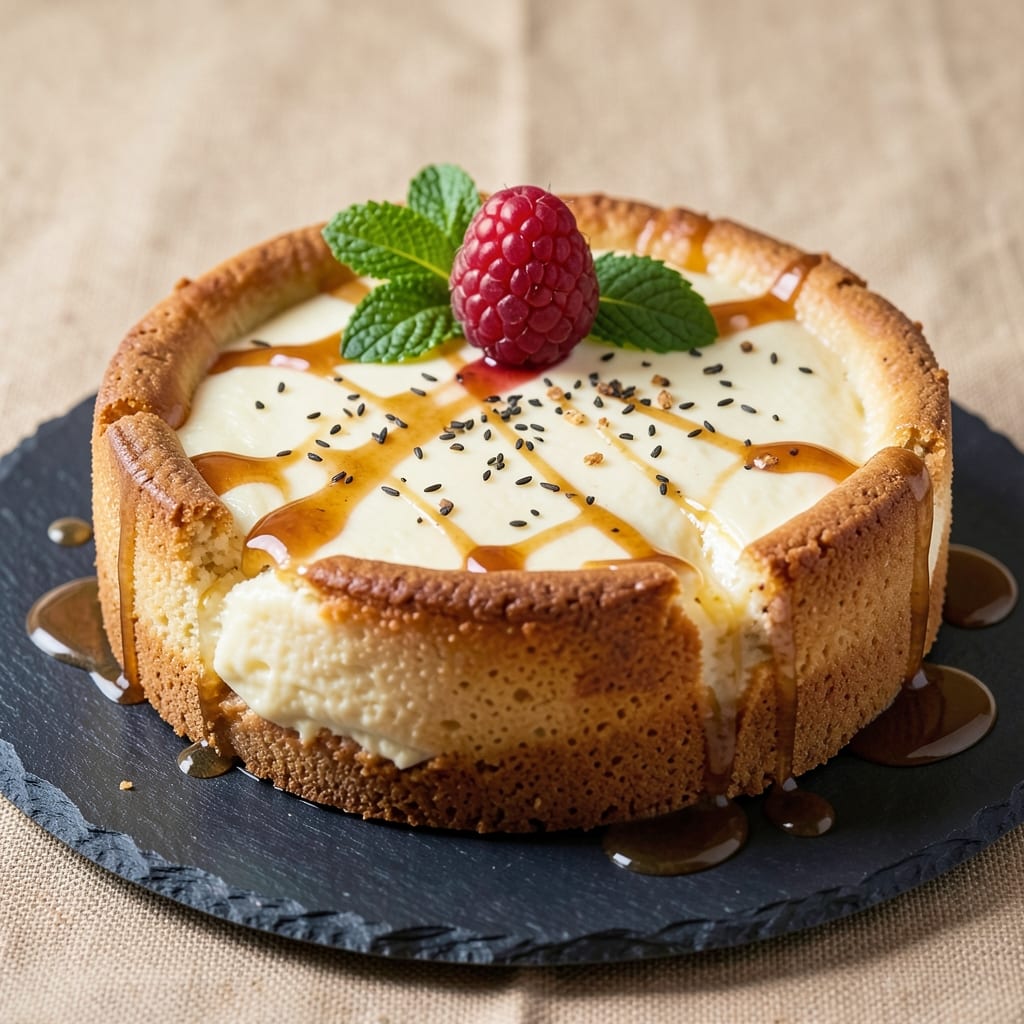 Baked Basque Cheesecake Recipe: Crisp Celery Crust Meets Silky Yolk Streaks