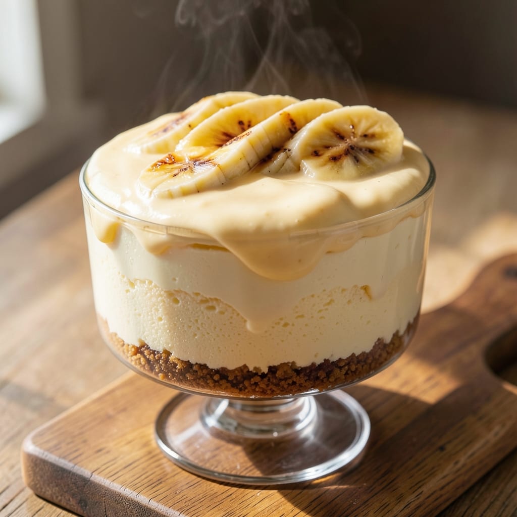 Banana Cream Cheesecake With Bavarian Cream Recipe: Layers of Silky Cream, Caramelized Banana, and Crunchy Top