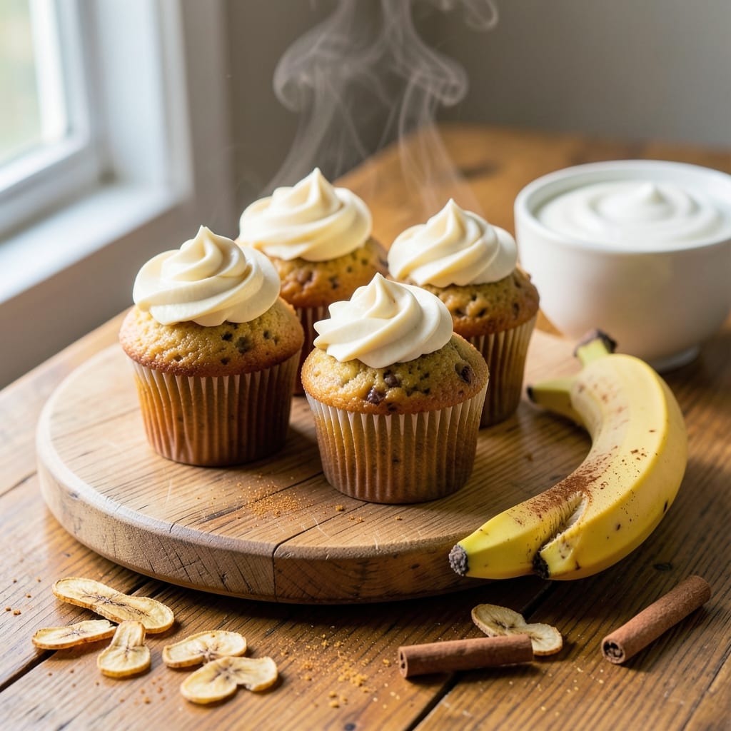 Banana Cupcakes Recipe Without Buttermilk: Fluffy Vanilla Frosting Harmony