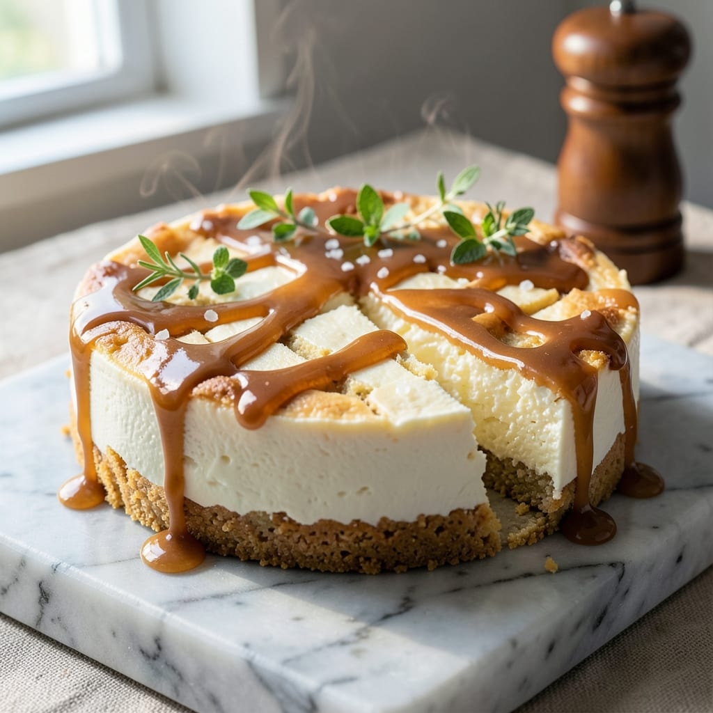Baked Salted Caramel Cheesecake Recipe: Crunchy Top, Gooey Caramel Rivers