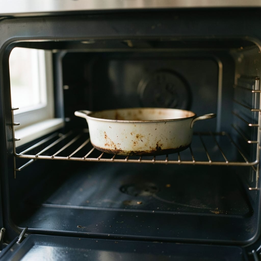 An ordinary home oven with one tin in it