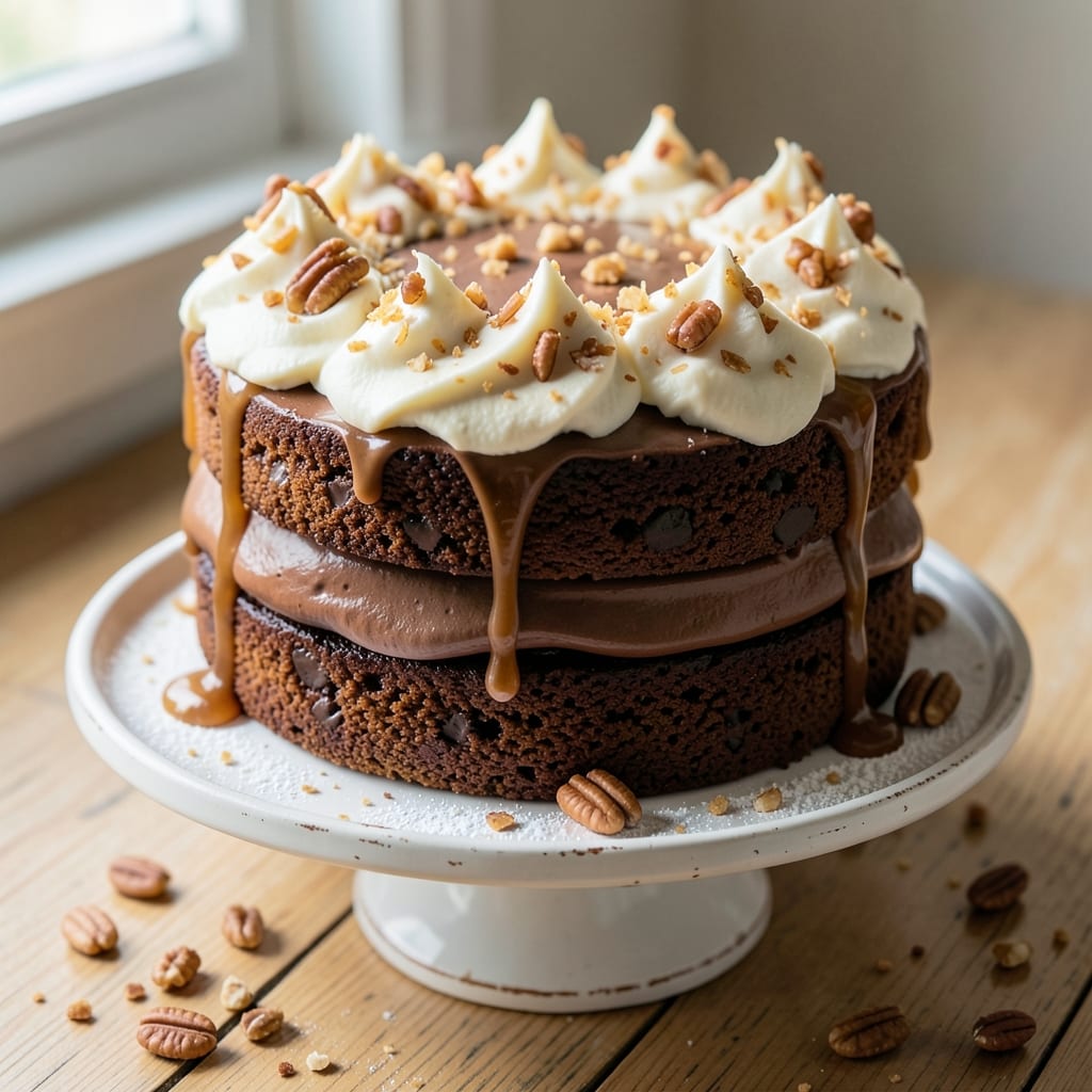 Alton Brown's German Chocolate Cake Recipe: Nutty Pecan Streusel and Rich Chocolate Frosting Fusion