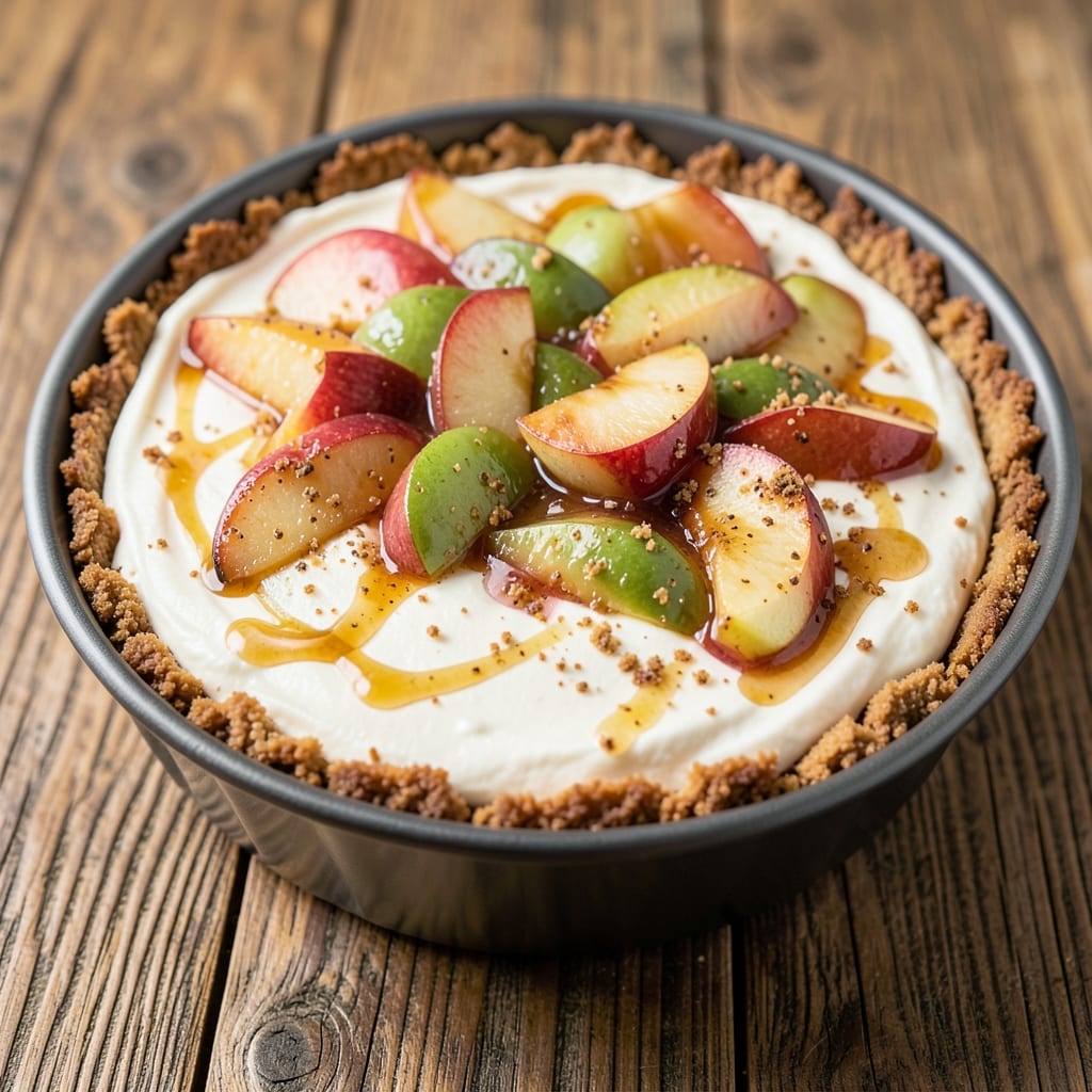 Apple Harvest Cheesecake Recipe: Spiced Apple Filling and Crunchy Oat Topping Delight